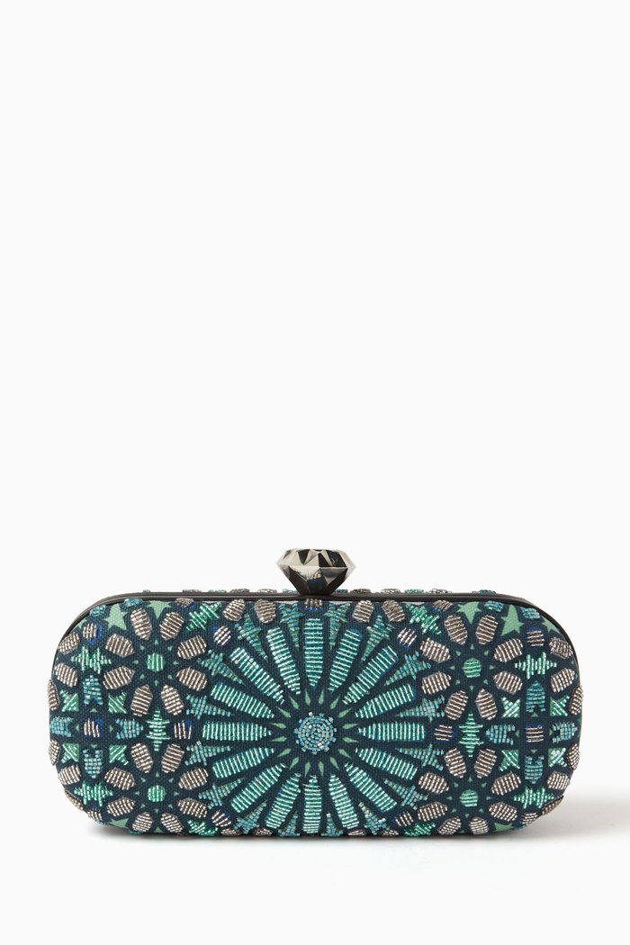 

Moroccan Beaded Clutch in Canvas, Blue