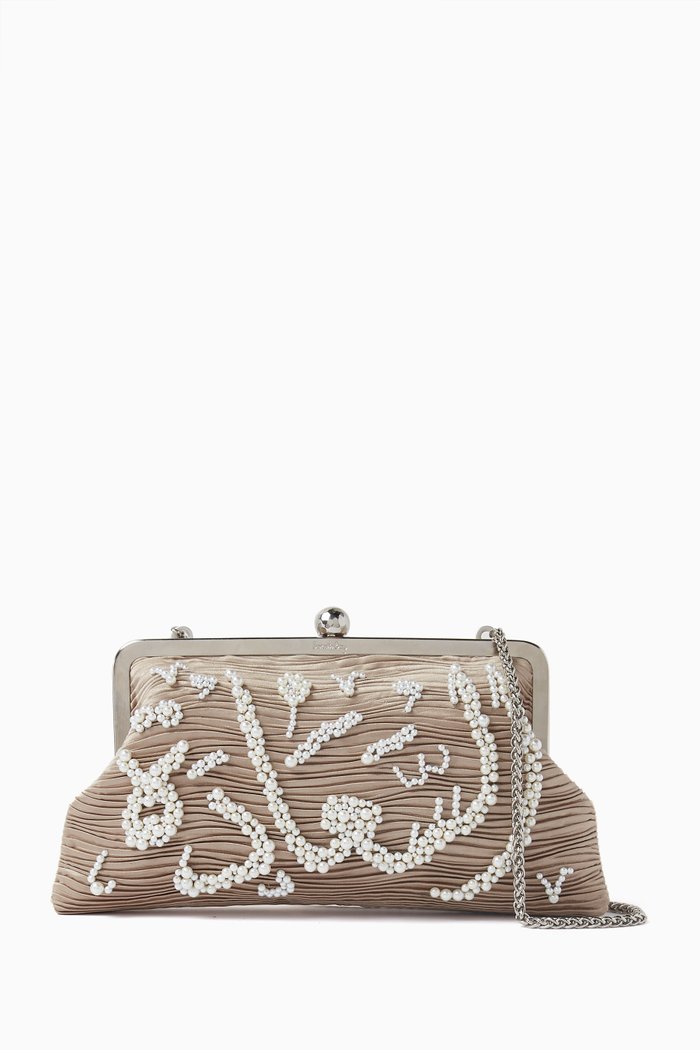 

Saada Calligraphy Clutch in Viscose, Neutral