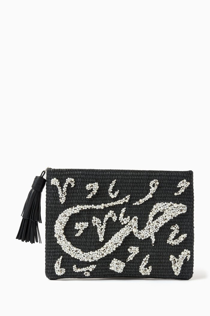 

Hobb Calligraphy Pouch in Straw, Black