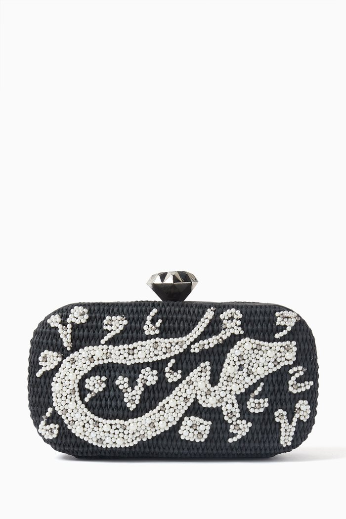 

Hobb Calligraphy Clutch in Straw, Black