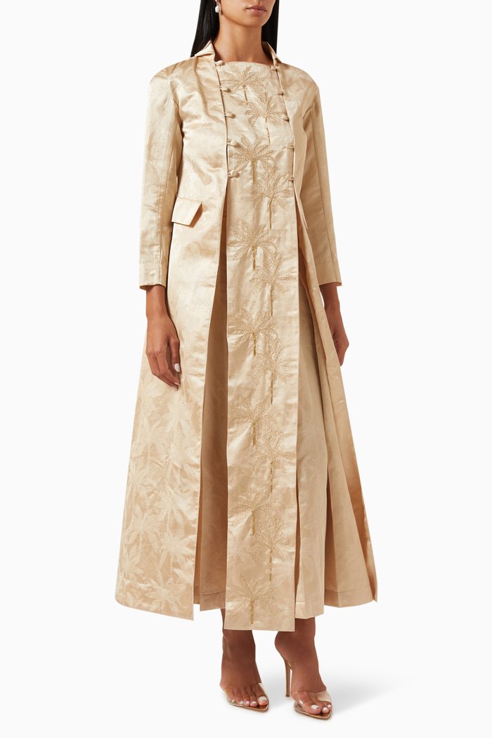 

Palm Tree Coat in Jacquard, Gold