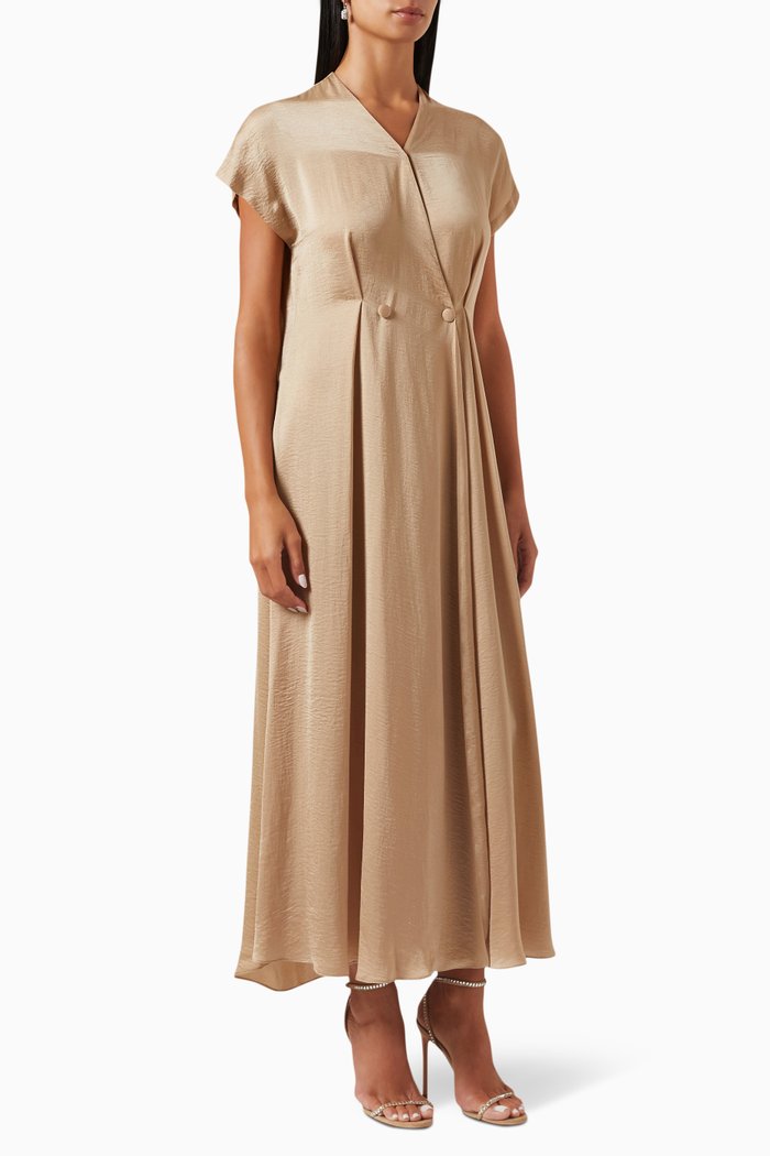 

Wrap-front Maxi Dress in Velvet Satin, Neutral