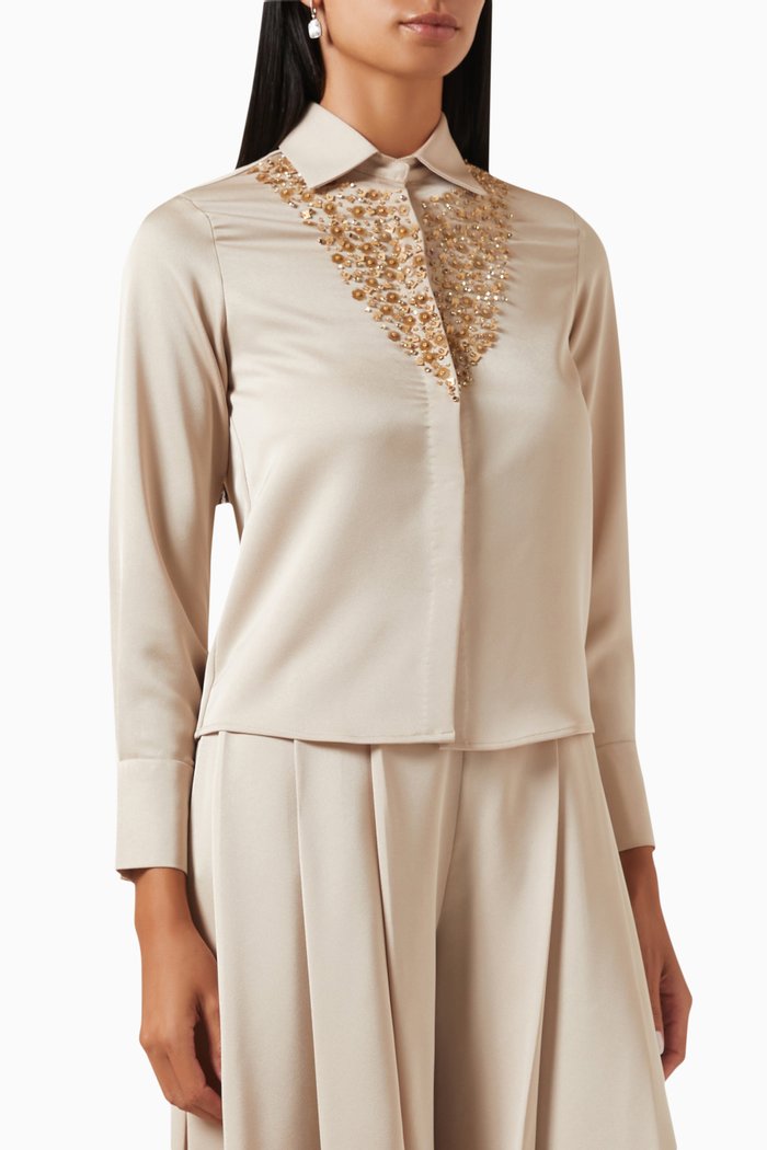 

Embellished Shirt in Satin, Neutral