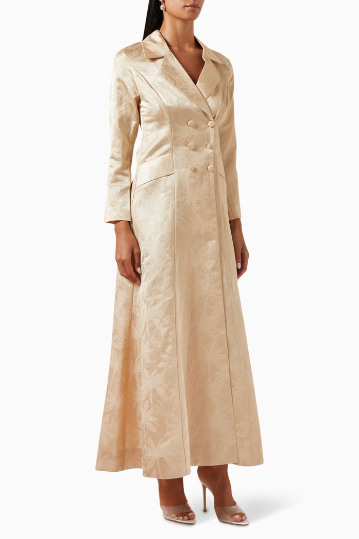 

Palm Tree Maxi Coat Dress in Jacquard, Gold