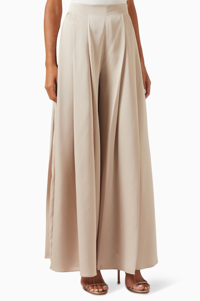 

Pleated Wide-leg Pants, Neutral