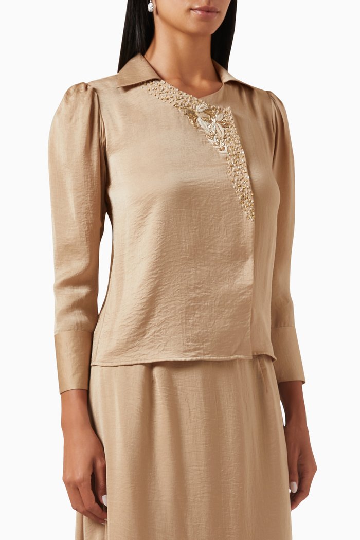 

Embellished Top in Velvet Satin, Neutral