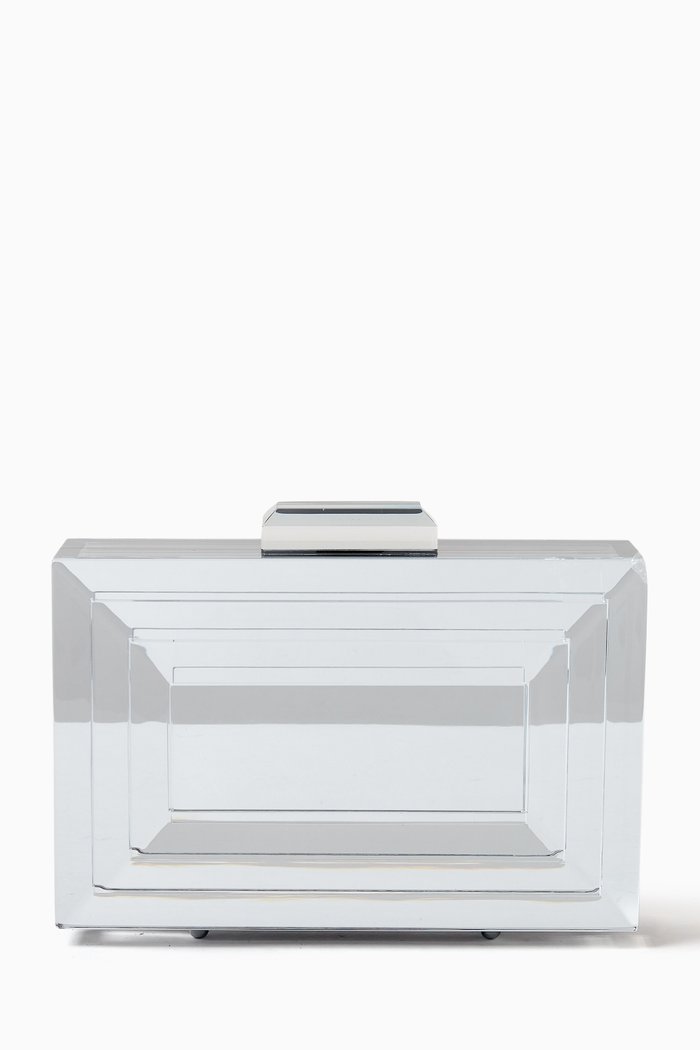 

Leora Mirror Clutch in Acrylic, Silver