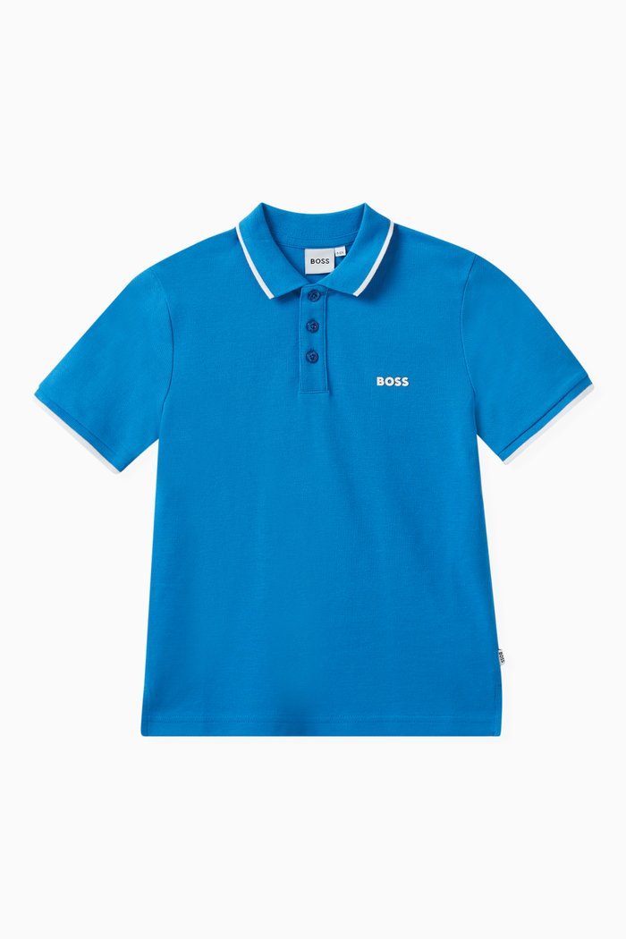 Logo Detail Polo in Cotton, Blue