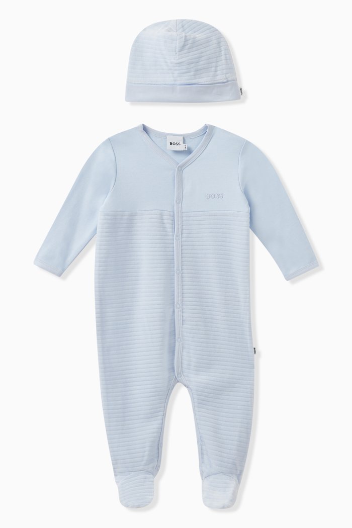 

Logo-embroidered Sleepsuit Set in Cotton, Blue