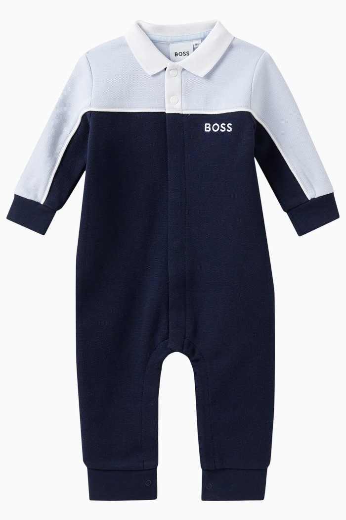 Logo-embroidered Romper in Cotton, Blue