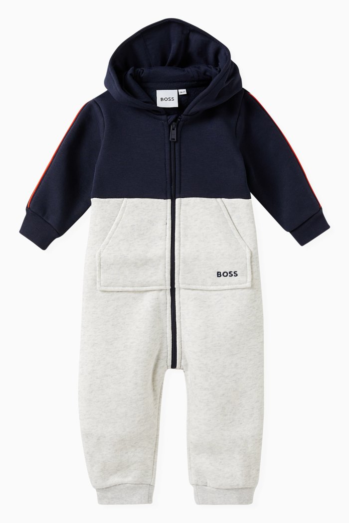

Logo-print Hooded Romper in Cotton-blend, Blue