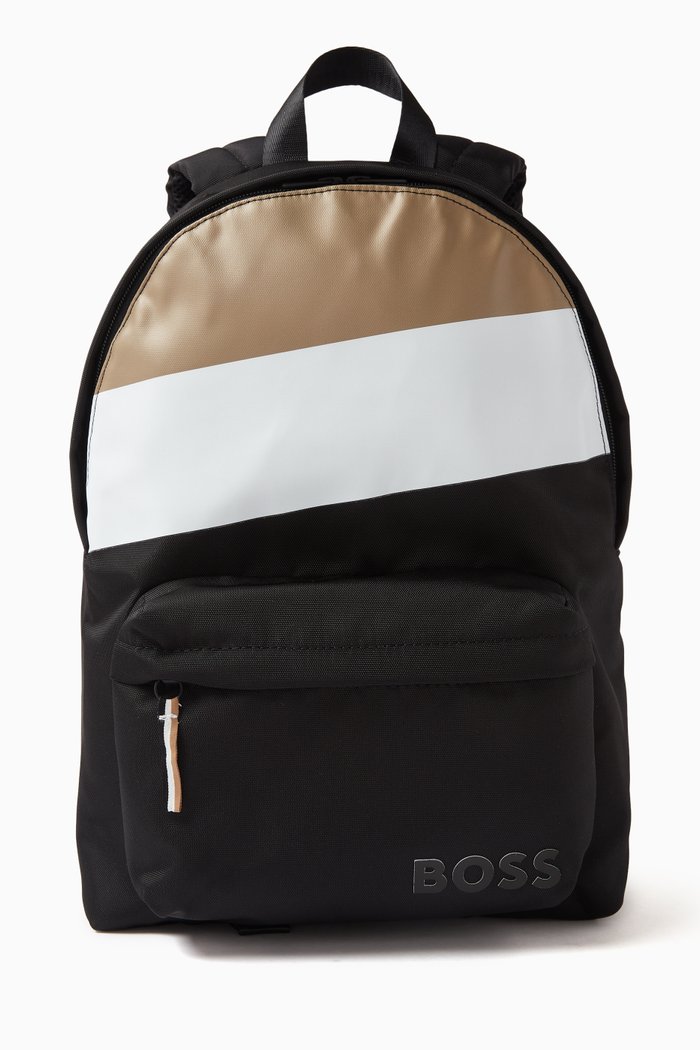 

Striped Logo Backpack in Polyester, Black