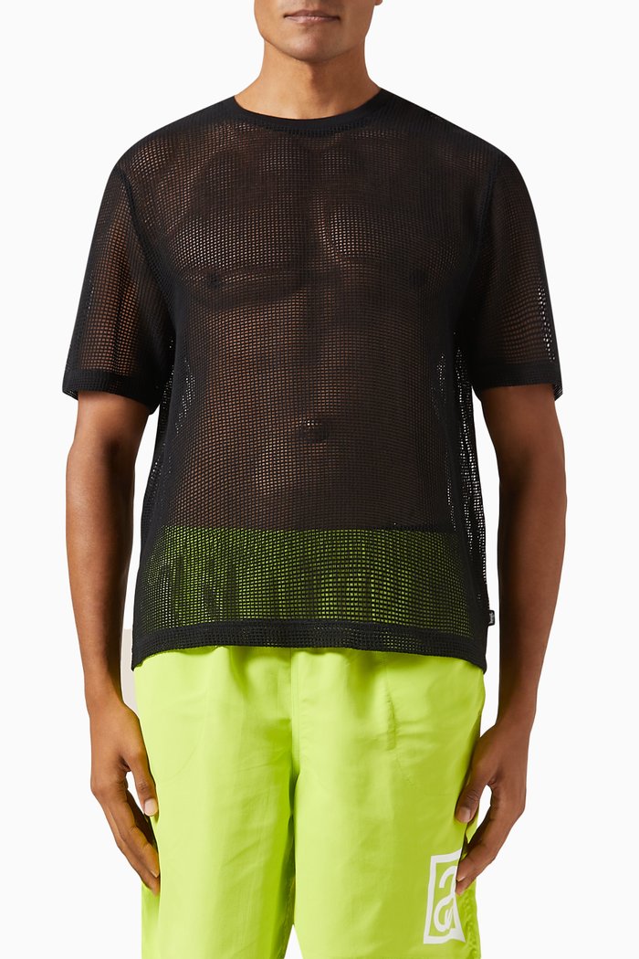 

T-shirt in Cotton Mesh, Black