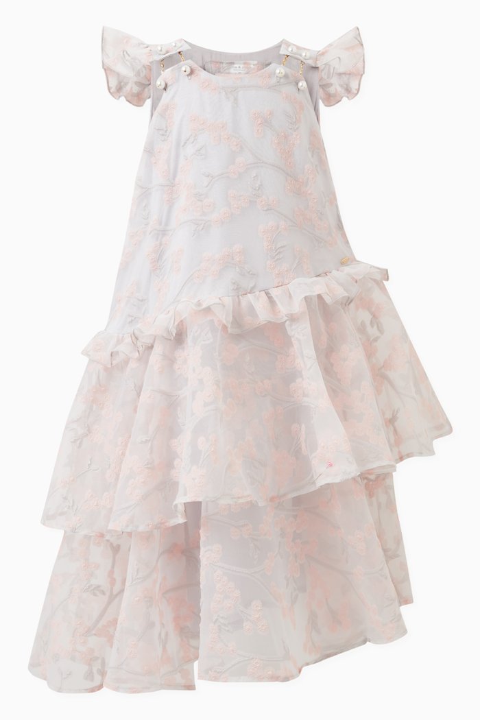 

Asymmetrical Tiered Dress in Polyester, Silver