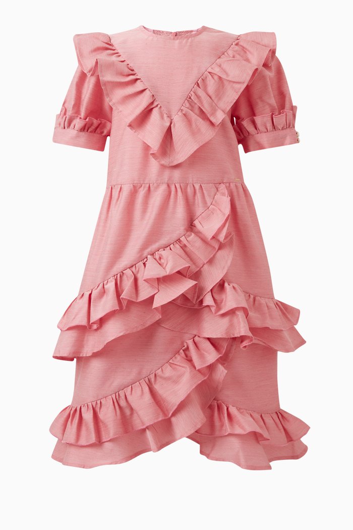 

Ruffled Dress in Polyester-blend, Pink