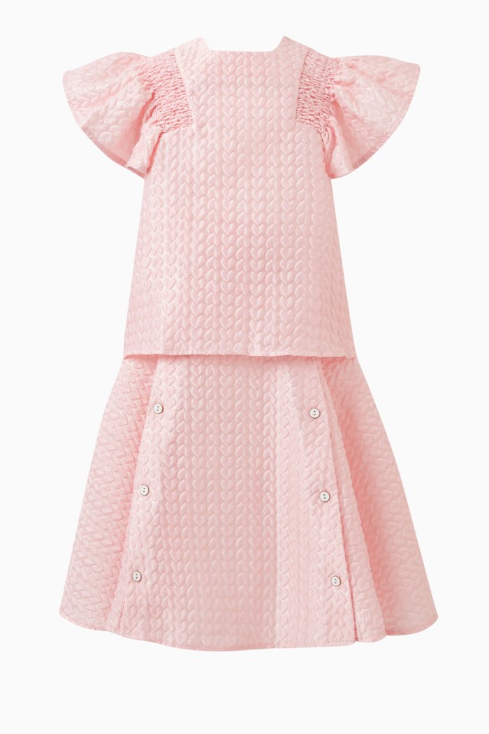 

Ruffled Heart-detail Blouse and Skirt Set in Polyester, Pink