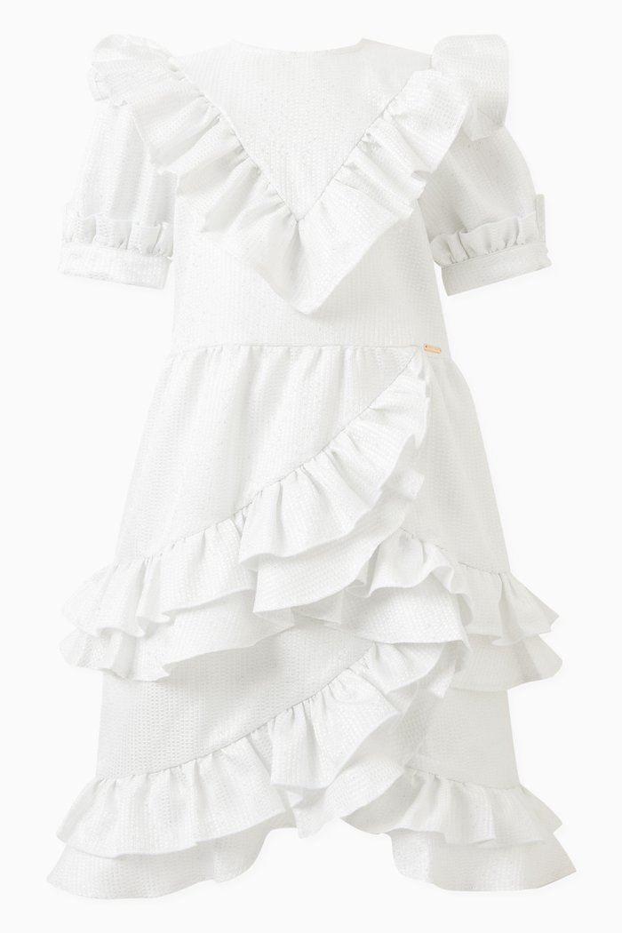 

Ruffled Dress in Polyester-blend, Silver