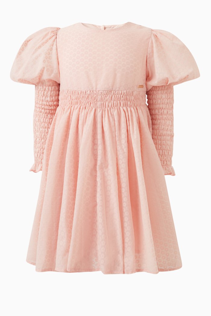 

Floral-motif Puff-sleeve Dress, Pink