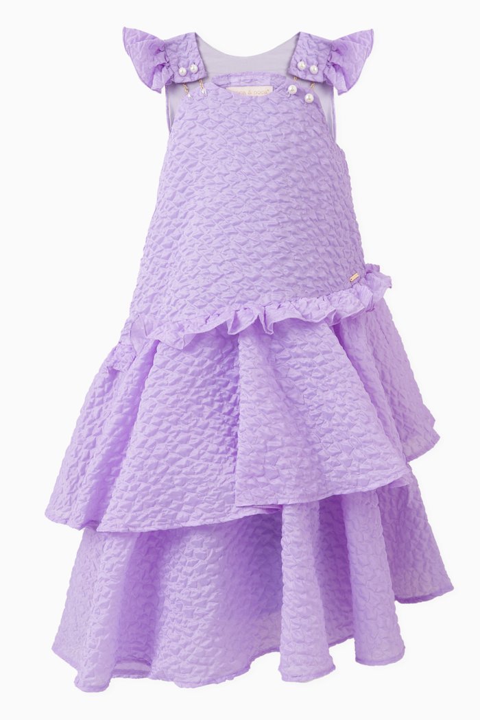 

Asymmetrical Frilled Dress in Polyester, Purple