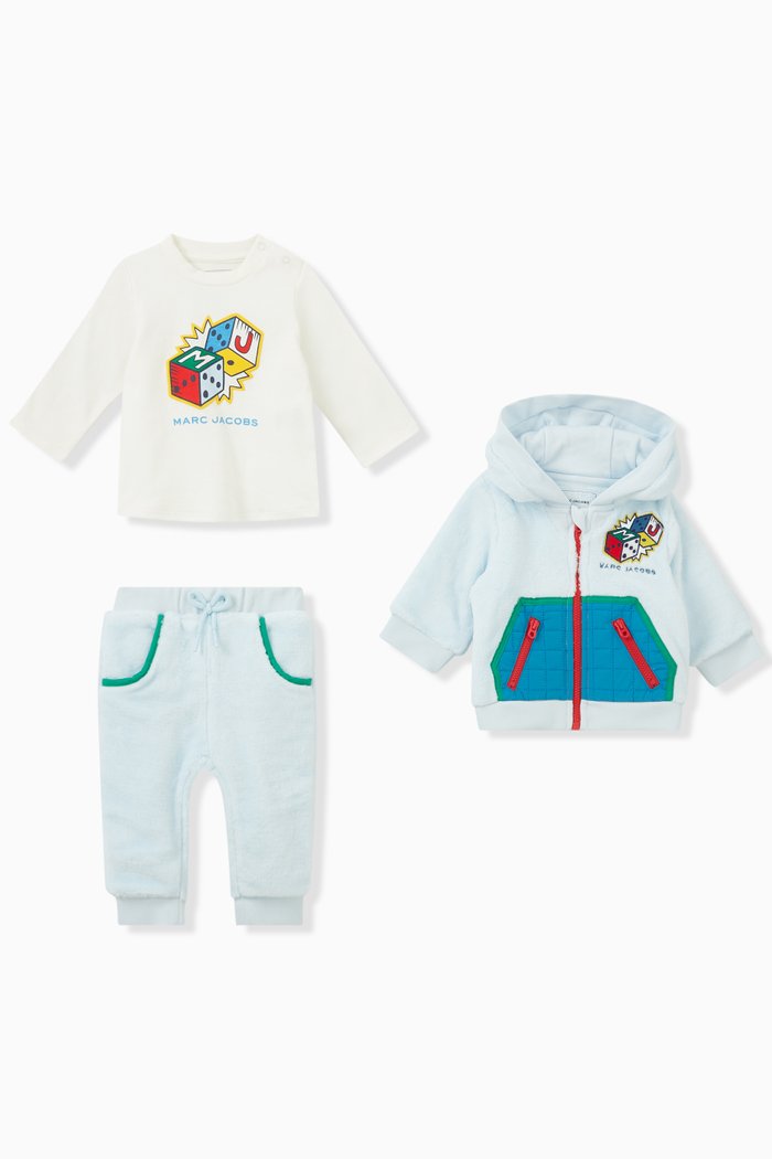 

Graphic Logo T-shirt, Hoodie & Trousers Set in Cotton & Faux Fur, Blue