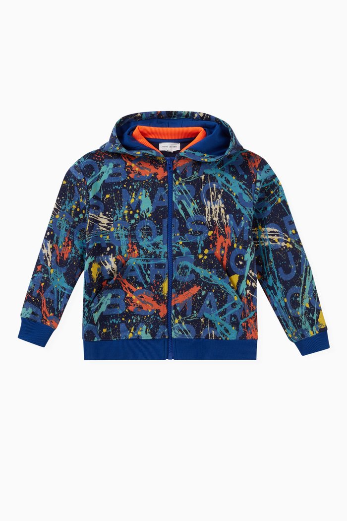 

Paint-print Hoodie in Cotton, Blue