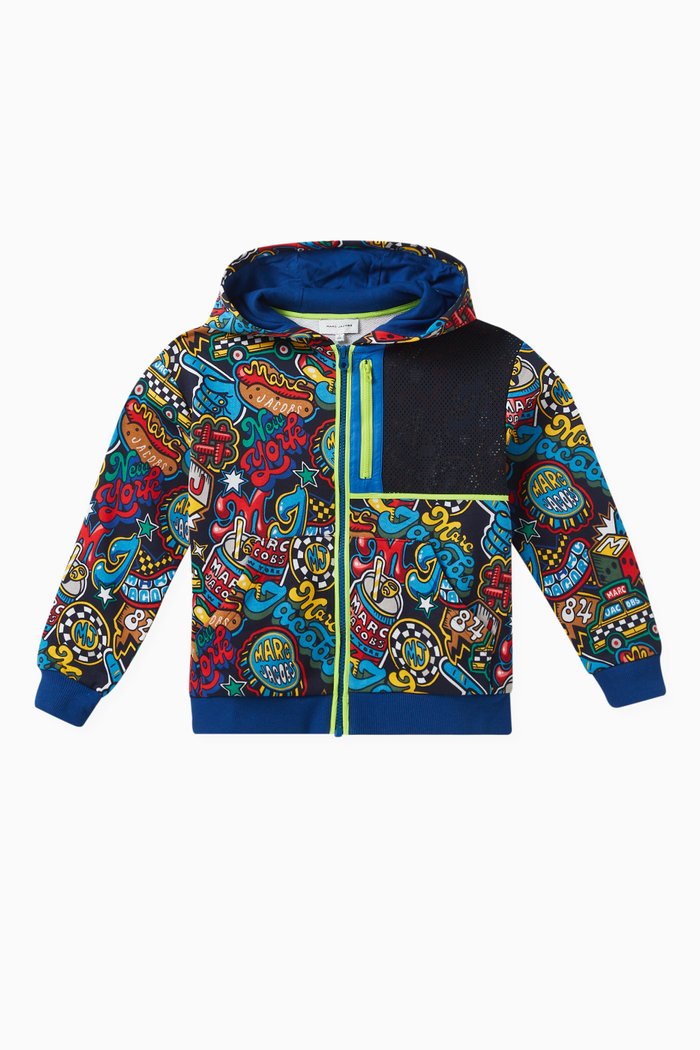 Printed Hooded Cardigan in Cotton Blend, Colourless