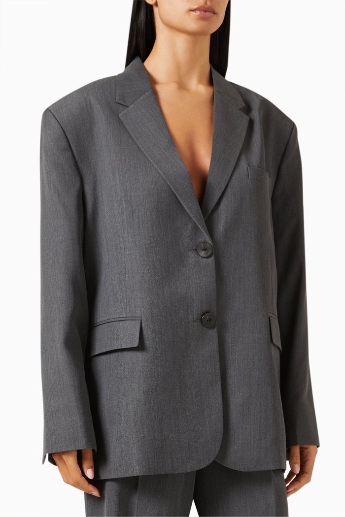 

Mani Oversized Blazer in Wool-blend Twill, Grey