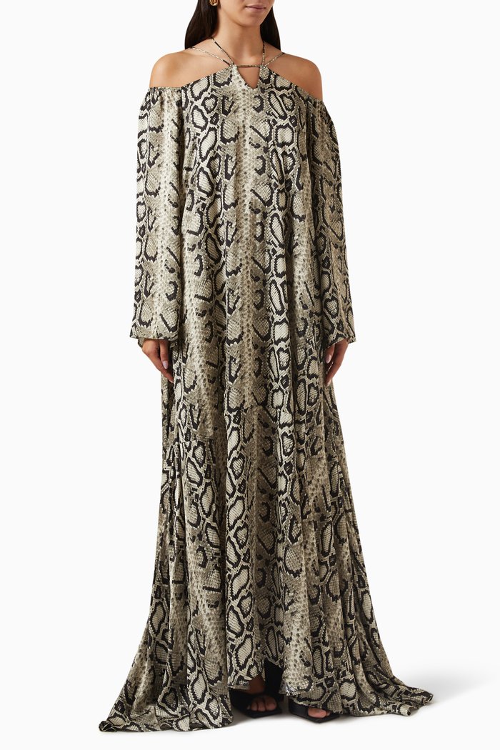 

Athena Printed Maxi Dress in Satin, Multicolour
