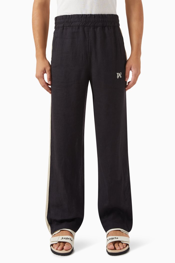 Monogram Track Pants in Linen, Black