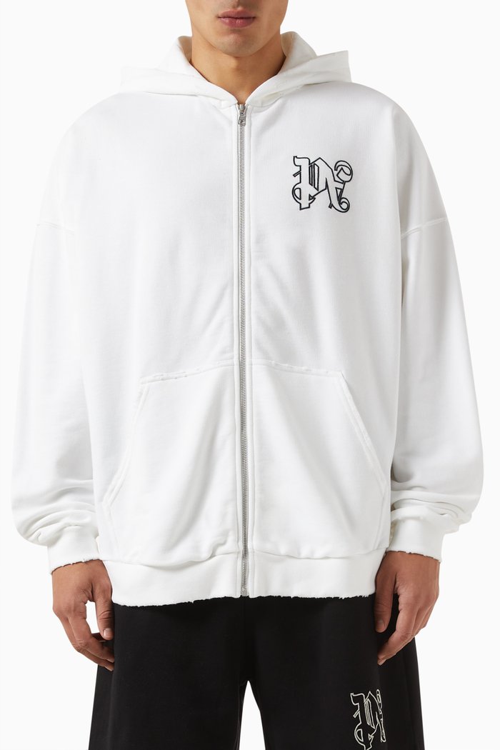 

Monogram Zip-up Hoodie In Cotton-fleece, White