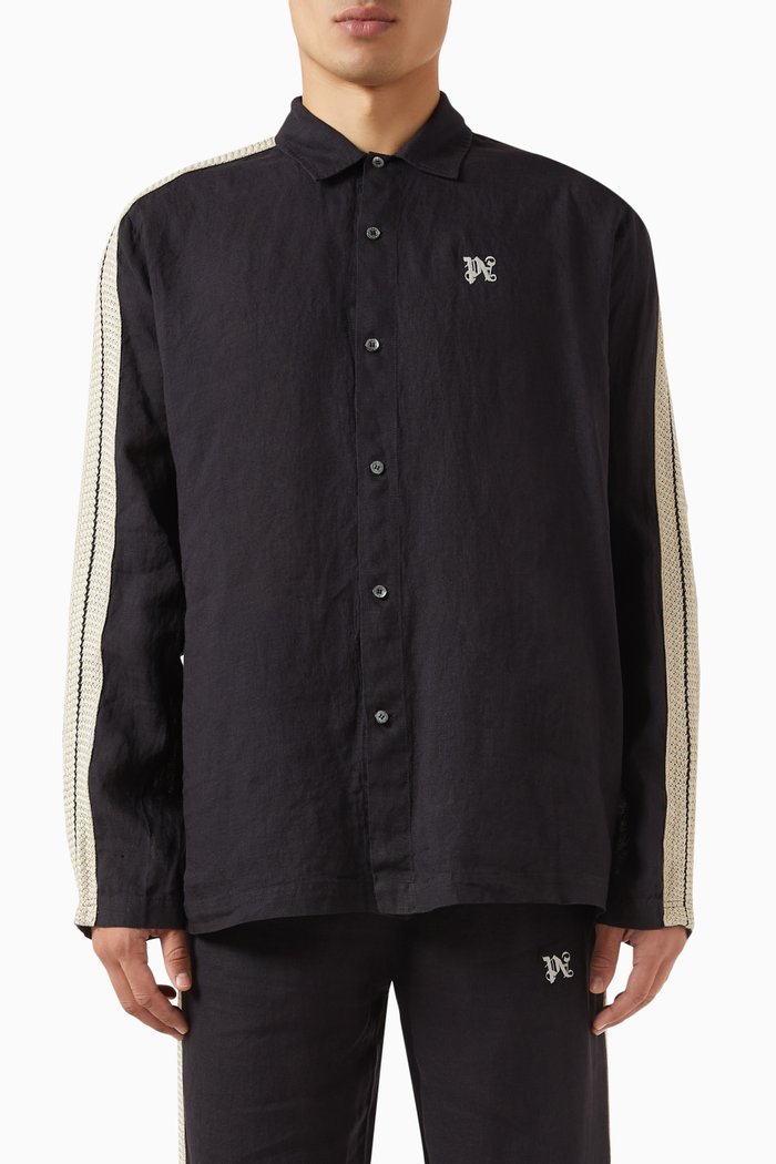

Monogram Polo Track Shirt in Linen, Black