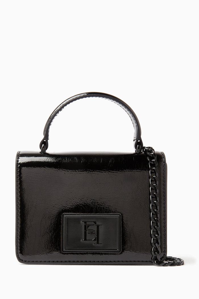 

Mini Mirrored Top Handle Bag, Black