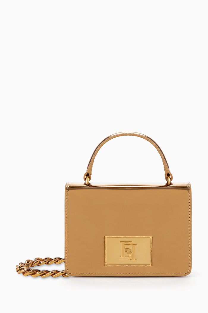 

Mini Mirrored Top Handle Bag, Gold