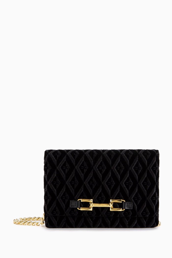 

Small Shoulder Bag in Diamond-pattern Velvet, Black