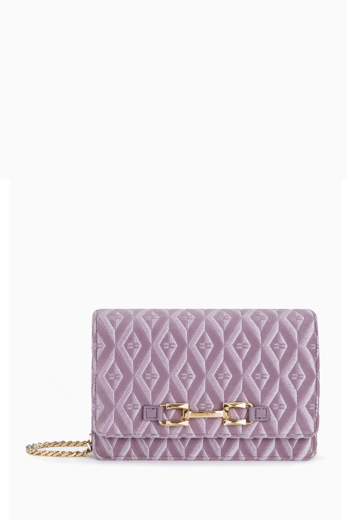 

Small Shoulder Bag in Diamond-pattern Velvet, Purple