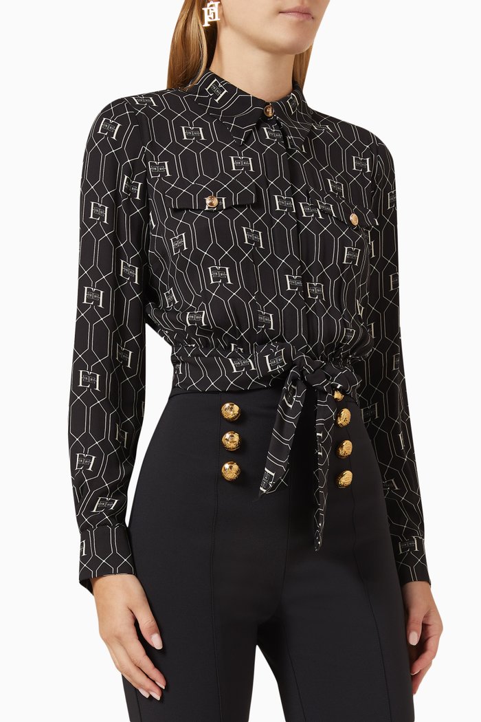 

Logo-print Crop Blouse in Viscose Georgette, Black
