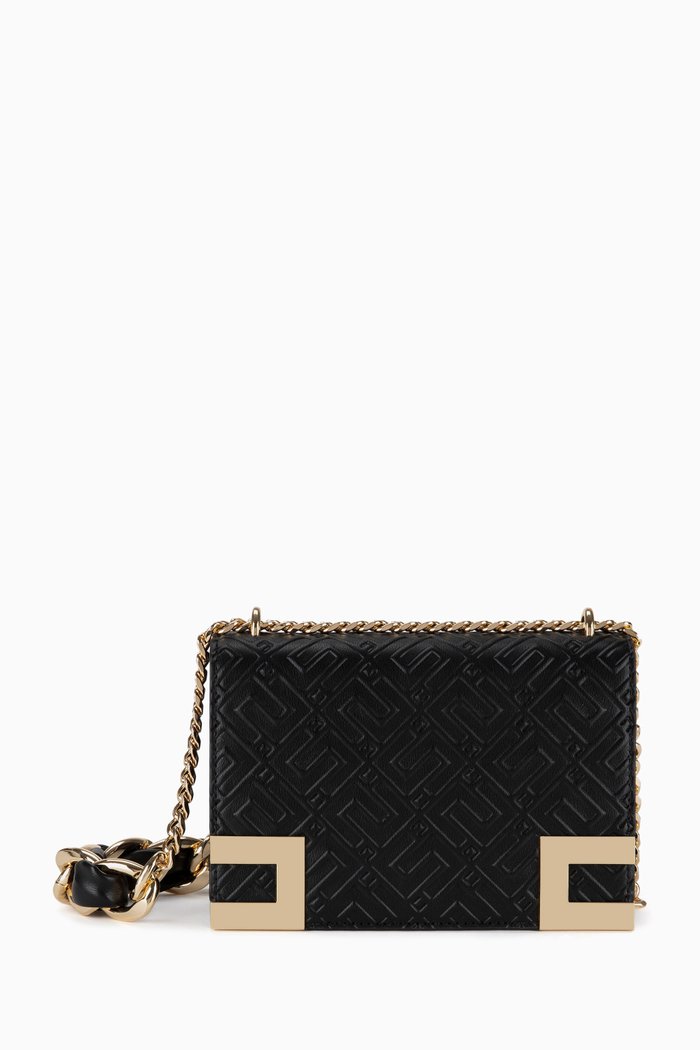 

EF Debossed Crossbody Bag in Faux Leather, Black
