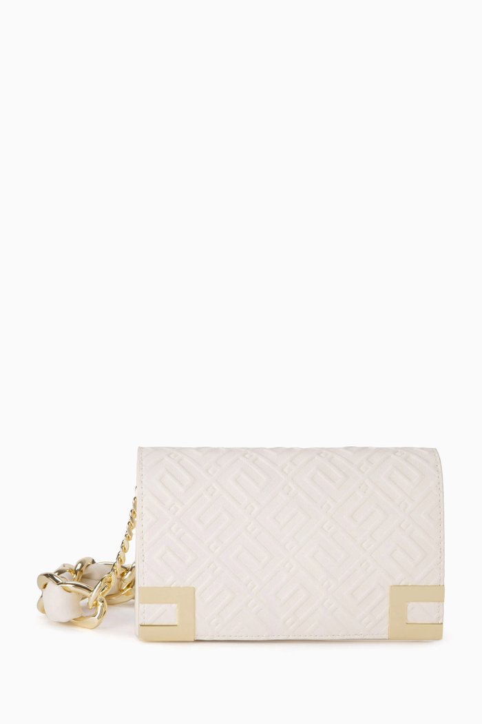 

EF Debossed Crossbody Bag in Faux Leather, Neutral