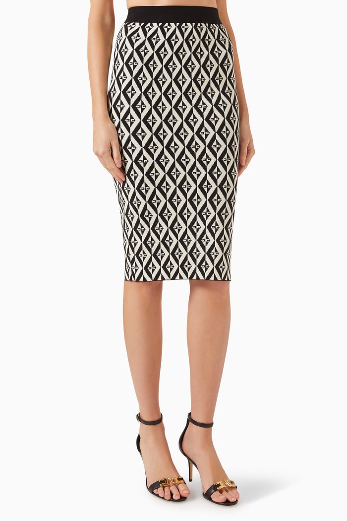 

Diamond-print Midi Skirt in Knit, Black