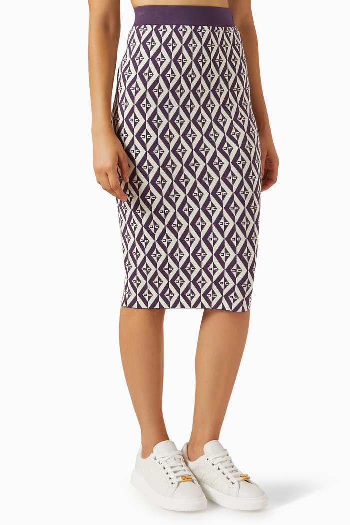

Diamond-print Midi Skirt in Knit, Purple