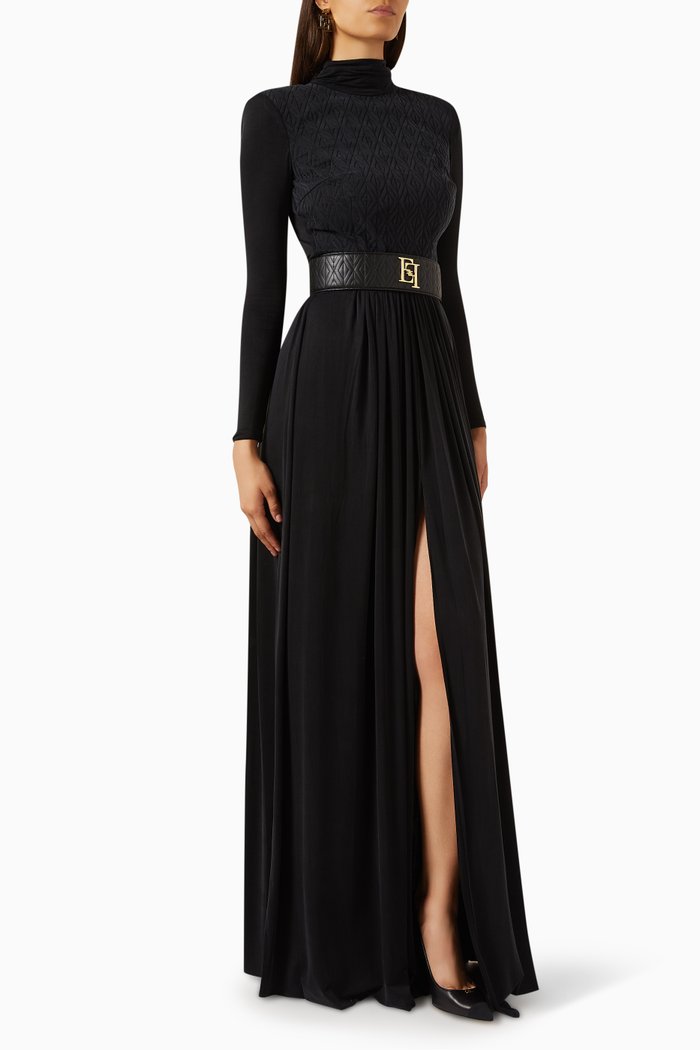 

Embossed-embroidery Maxi Dress in Jersey, Black