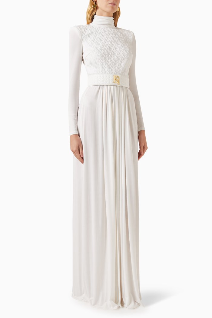 Embossed-embroidery Maxi Dress in Jersey, White