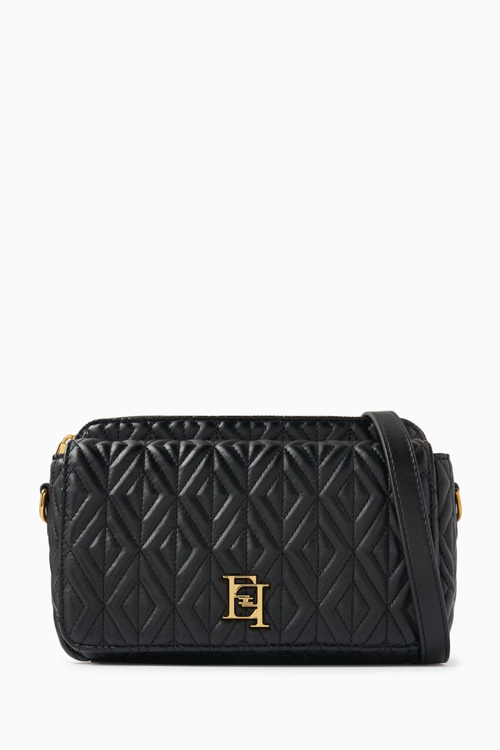 

Small Shoulder Bag in Diamond-pattern Faux Leather, Black