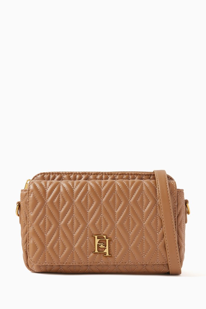 

Small Shoulder Bag in Diamond-pattern Faux Leather, Brown