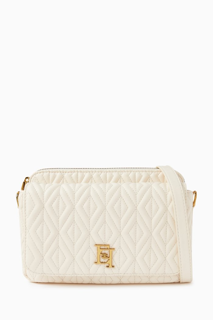 Small Shoulder Bag in Diamond-pattern Faux Leather, Neutral