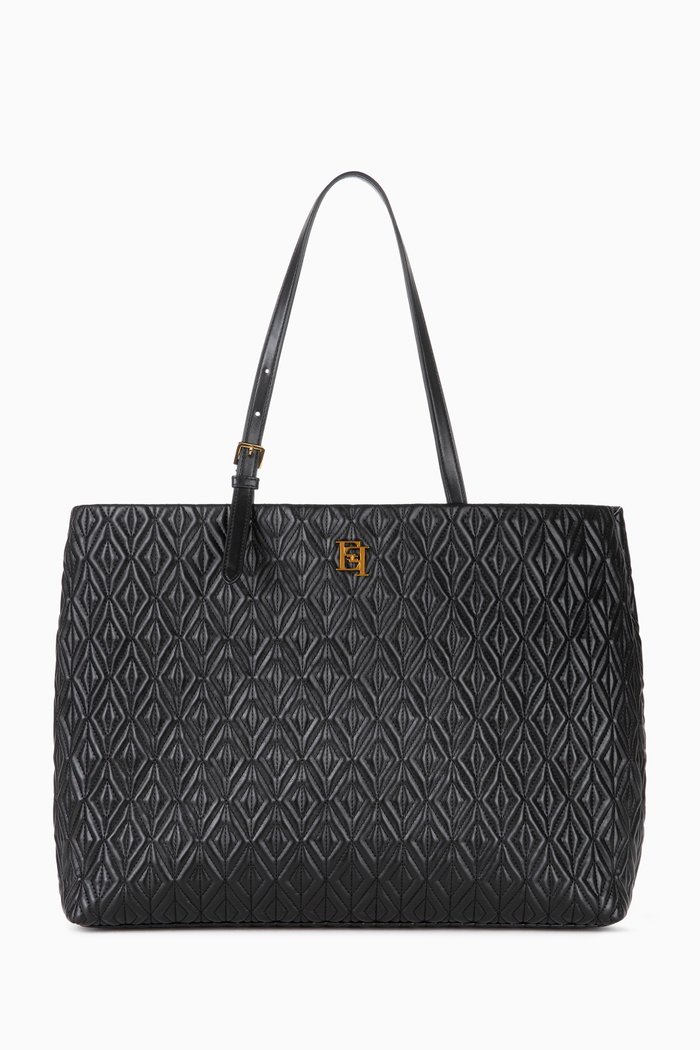 

Large Shopper Bag in Diamond-pattern Faux Leather, Black