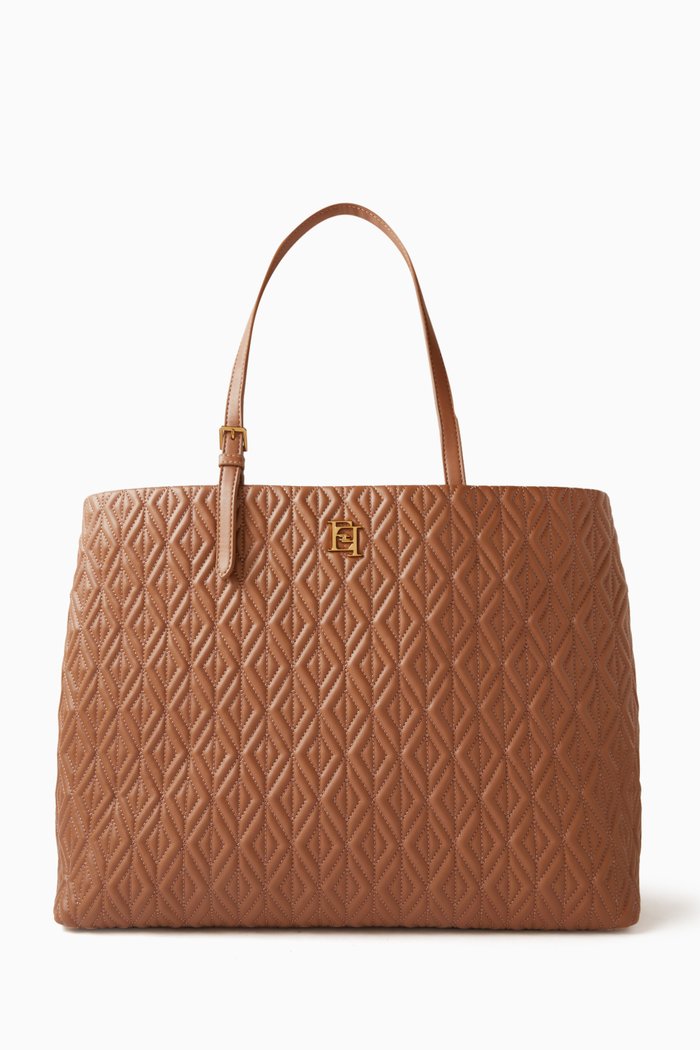 

Large Shopper Bag in Diamond-pattern Faux Leather, Brown