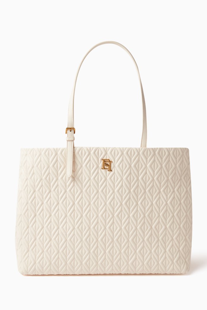 

Large Shopper Bag in Diamond-pattern Faux Leather, Neutral