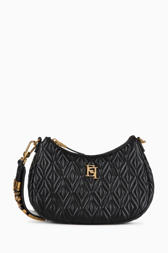 

Shoulder Bag in Diamond-pattern Faux Leather, Black
