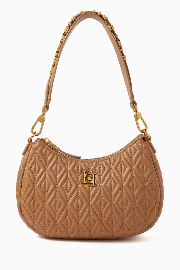 

Shoulder Bag in Diamond-pattern Faux Leather, Brown